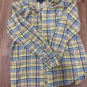Ralph Lauren Yellow Plaid Button-Down Shirt with Blue & Pink Accents